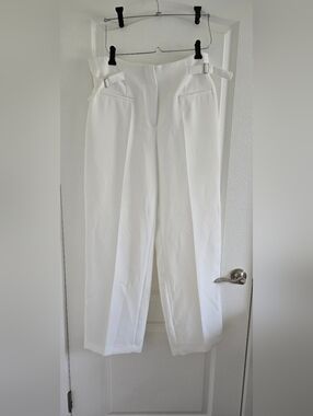 Zara White High-Waist Tailored Trousers with Silver Buckle